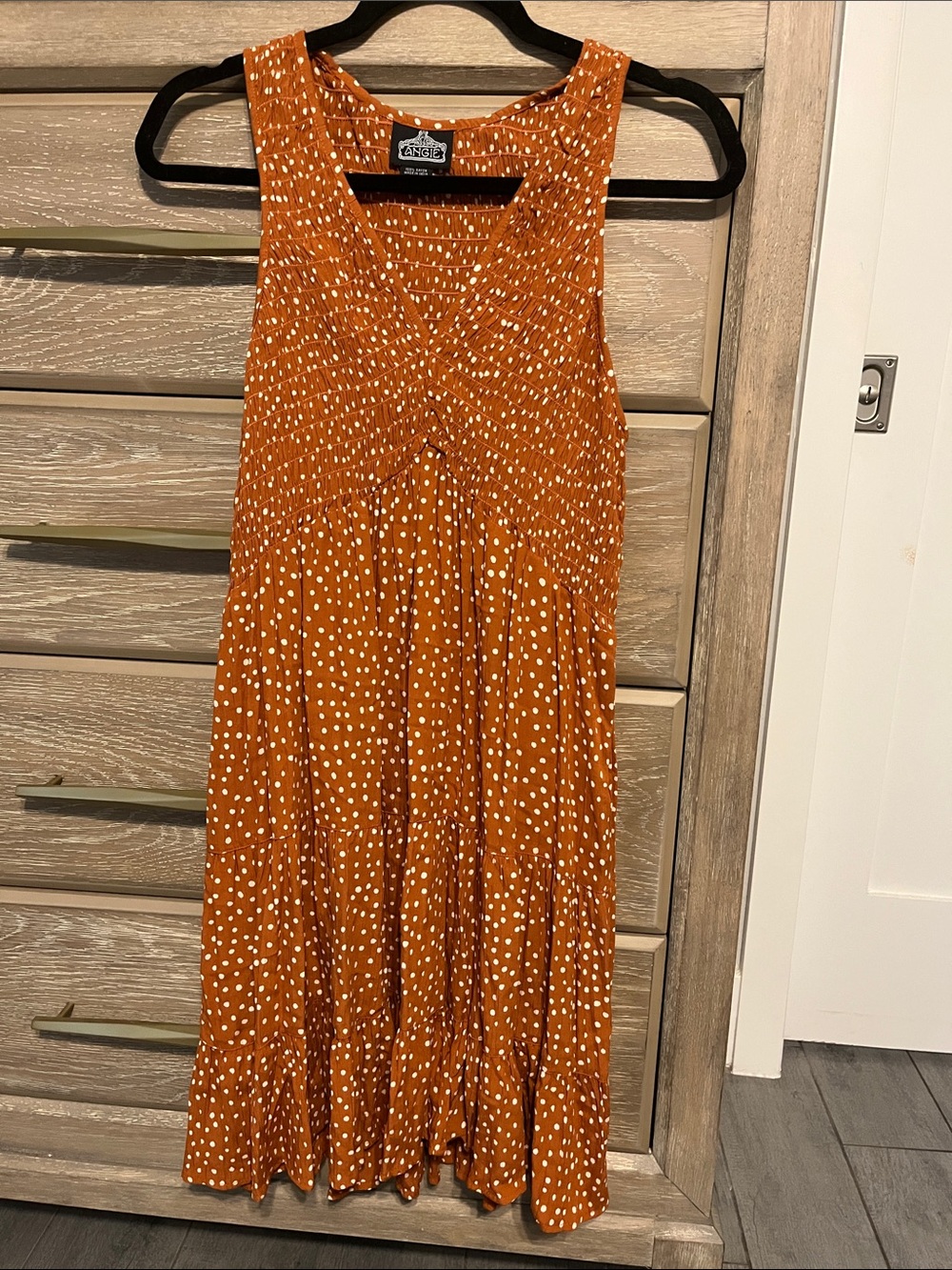 Angie Rust Orange Polka Dot Maxi Dress NWOT, never worn. Length= 38in